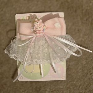 Cute Pink and White Hair Bow with Character